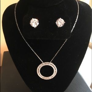 WHT CZ Rhodium Over Silver Earrings & Necklace Set